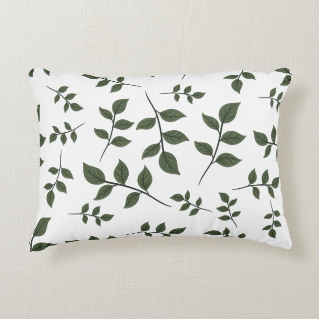 Foliage Branches with Green Leaves on White Accent Pillow (Front)