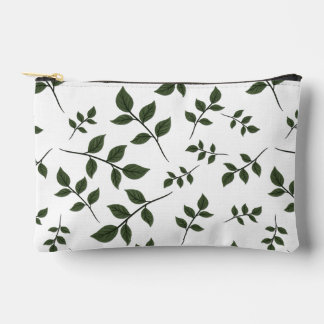 Foliage Branches with Green Leaves on White Accessory Pouch