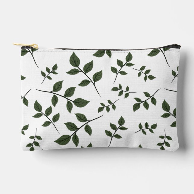 Foliage Branches with Green Leaves on White Accessory Pouch (Front)
