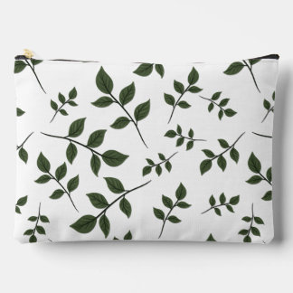 Foliage Branches with Green Leaves on White Accessory Pouch