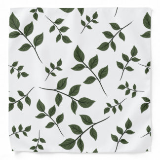 Foliage Branches with Green Leaves on White Bandana