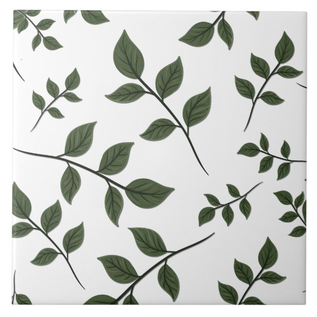 Foliage Branches with Green Leaves on White Ceramic Tile (Front)