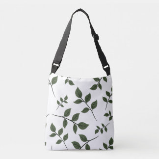 Foliage Branches with Green Leaves on White Crossbody Bag
