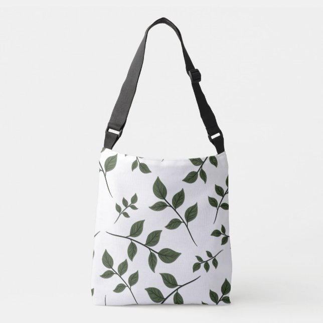 Foliage Branches with Green Leaves on White Crossbody Bag (Front)