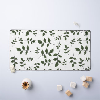 Foliage Branches with Green Leaves on White Desk Mat