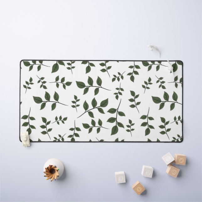 Foliage Branches with Green Leaves on White Desk Mat (Kids Table)