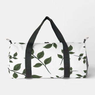 Foliage Branches with Green Leaves on White Duffle Bag