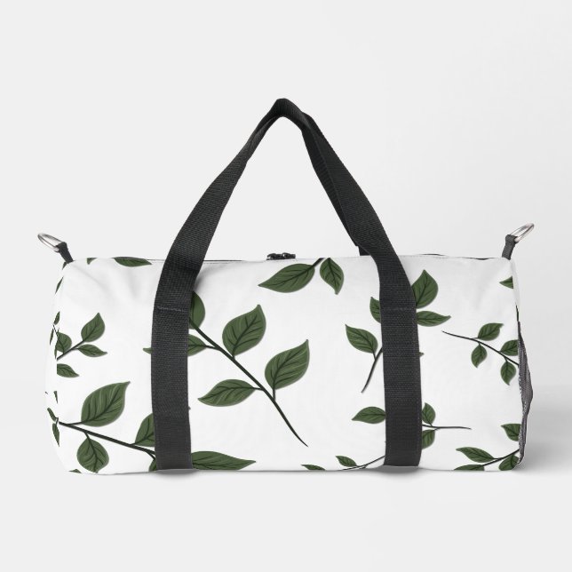 Foliage Branches with Green Leaves on White Duffle Bag (Front)