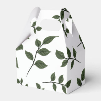 Foliage Branches with Green Leaves on White Favor Boxes
