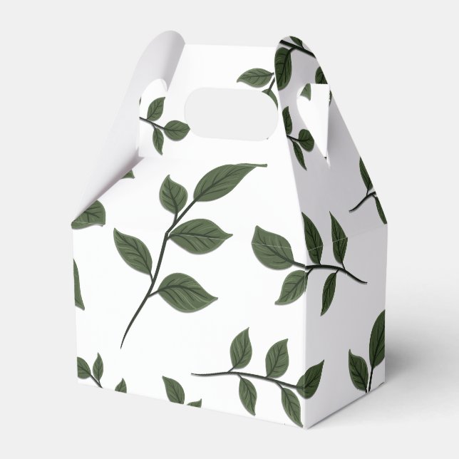 Foliage Branches with Green Leaves on White Favor Boxes (Front Side)