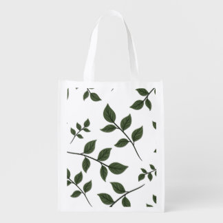 Foliage Branches with Green Leaves on White Grocery Bag