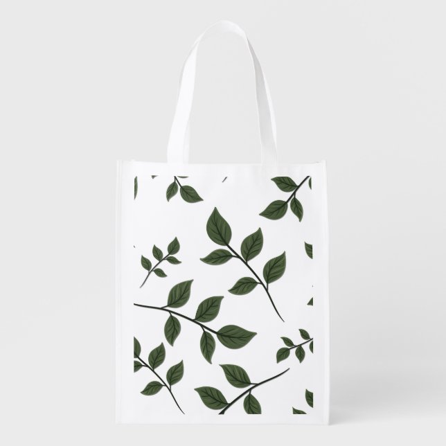 Foliage Branches with Green Leaves on White Grocery Bag (Front)