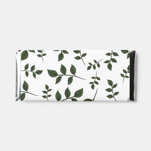 Foliage Branches with Green Leaves on White Hershey Bar Favors (Front)