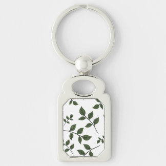 Foliage Branches with Green Leaves on White Keychain