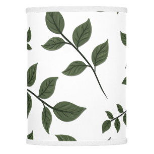 Foliage Branches with Green Leaves on White Lamp Shade