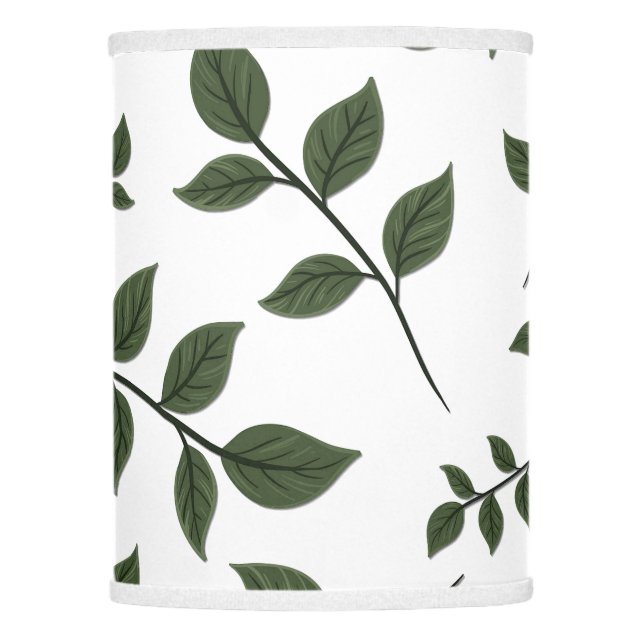Foliage Branches with Green Leaves on White Lamp Shade (Front)