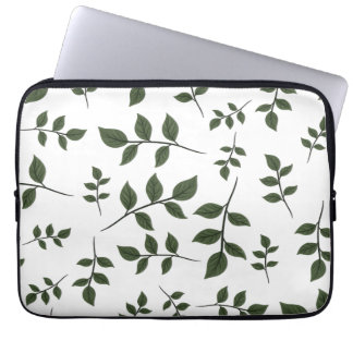 Foliage Branches with Green Leaves on White Laptop Sleeve