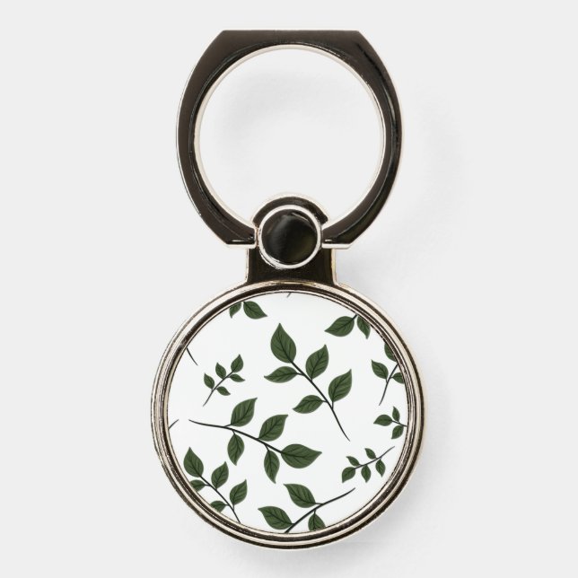 Foliage Branches with Green Leaves on White Phone Ring Stand (Front)