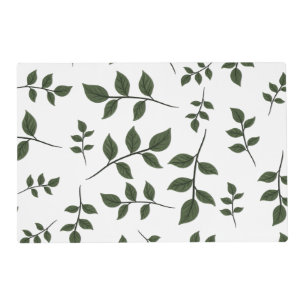 Foliage Branches with Green Leaves on White Placemat