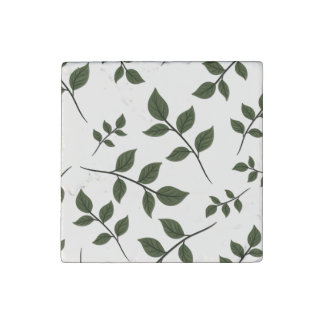 Foliage Branches with Green Leaves on White Stone Magnet