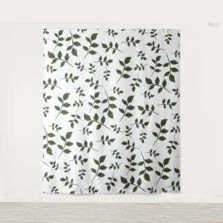 Foliage Branches with Green Leaves on White Tapestry