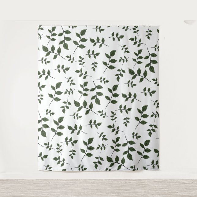 Foliage Branches with Green Leaves on White Tapestry (Front)