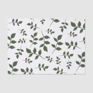 Foliage Branches with Green Leaves on White Tissue Paper