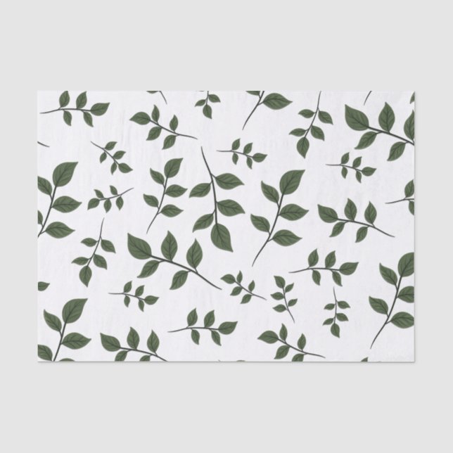 Foliage Branches with Green Leaves on White Tissue Paper (Front)
