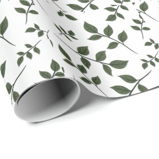 Foliage Branches with Green Leaves on White