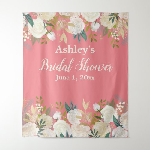 Foliage Bridal Shower Photobooth Backdrop Coral