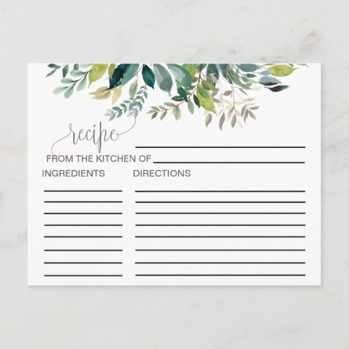 Foliage Bridal Shower Recipe Cards