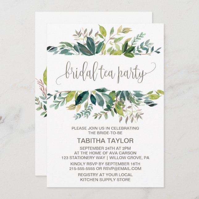Foliage Bridal Tea Party Invitation (Front/Back)