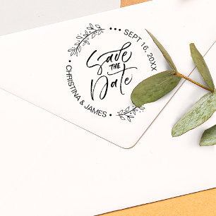 Foliage Brush Script Save The Date Rubber Stamp