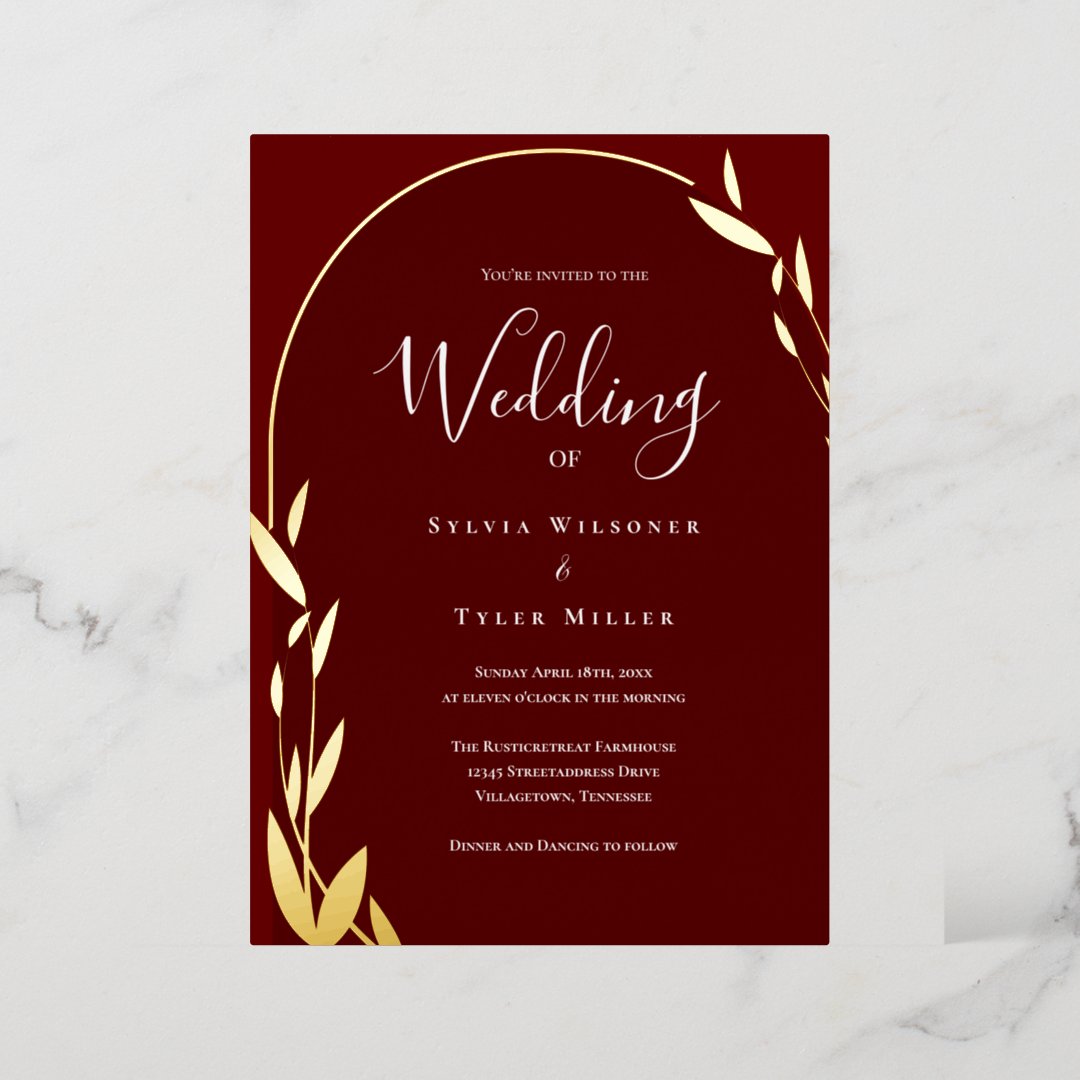 Foliage Burgundy Wedding Foil Invitation Zazzle