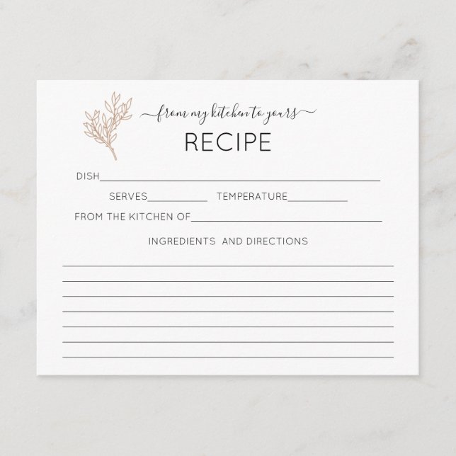 Foliage Calligraphy Bridal Shower Recipe Card (Front)
