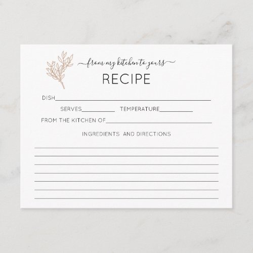 Foliage Calligraphy Bridal Shower Recipe Card