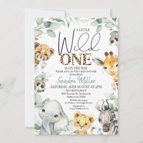 Foliage Cheetah Print Safari Wild One Baby Shower Invitation