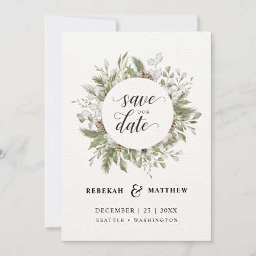 Foliage Christmas Wedding  Photo Save The Date