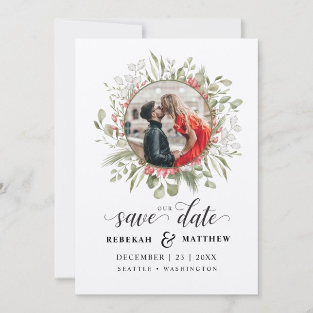 Foliage Christmas Wedding | Photo Save The Date (Front)