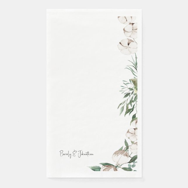 Foliage & Cotton Wedding Couple Names  Paper Guest Towels (Front)