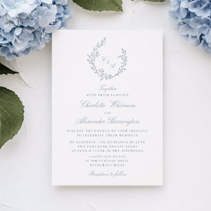 Foliage crest  Old Money Aesthetic, light blue   Invitation