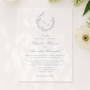 Foliage crest  Old Money Aesthetic, light blue   Invitation