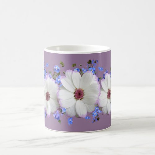 Foliage Daisy Forget Me Not on Lavender Background Coffee Mug