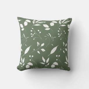 Foliage Dark Sage and White Throw Pillow