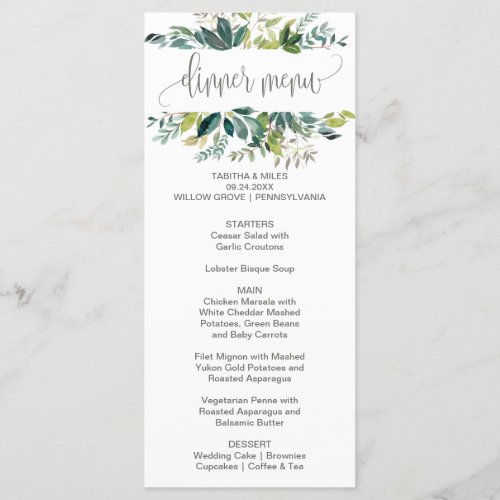 Foliage Dinner Menu Card