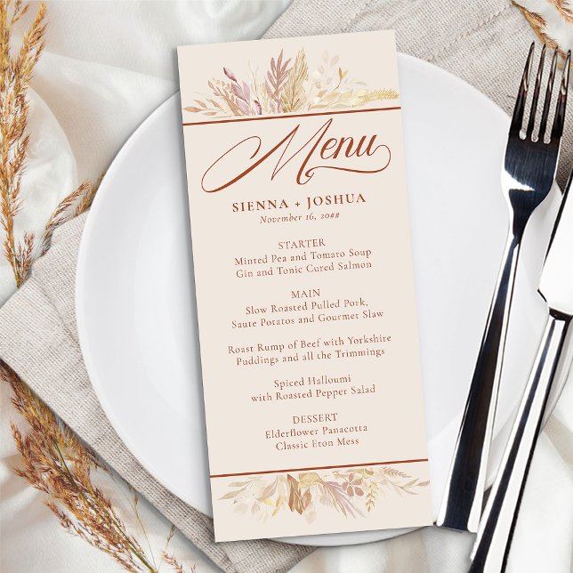 Foliage Duet Cream Terracotta Botanical Wedding Menu (Cream menu from the Foliage Duet wedding collection by Darling & May)