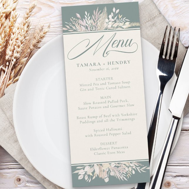 Foliage Duet Sage Green Botanical Wedding Menu (Sage Green Elegant Wedding Menu - Foliage Duet wedding collection)