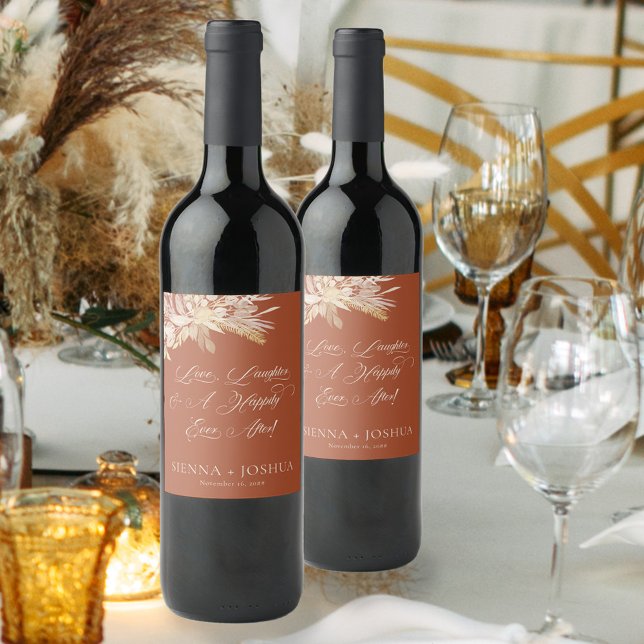 Foliage Duet Terracotta Botanical Wedding Toast Wine Label (Wedding wine bottle labels for your rehearsal dinner, wedding reception or wedding party gifts)