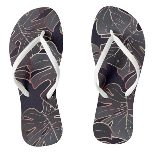 Foliage Elegant Black Golden Flip Flops