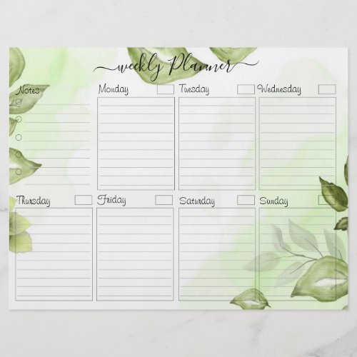 Foliage Elegant Weekly Planner To Do Card Flyer